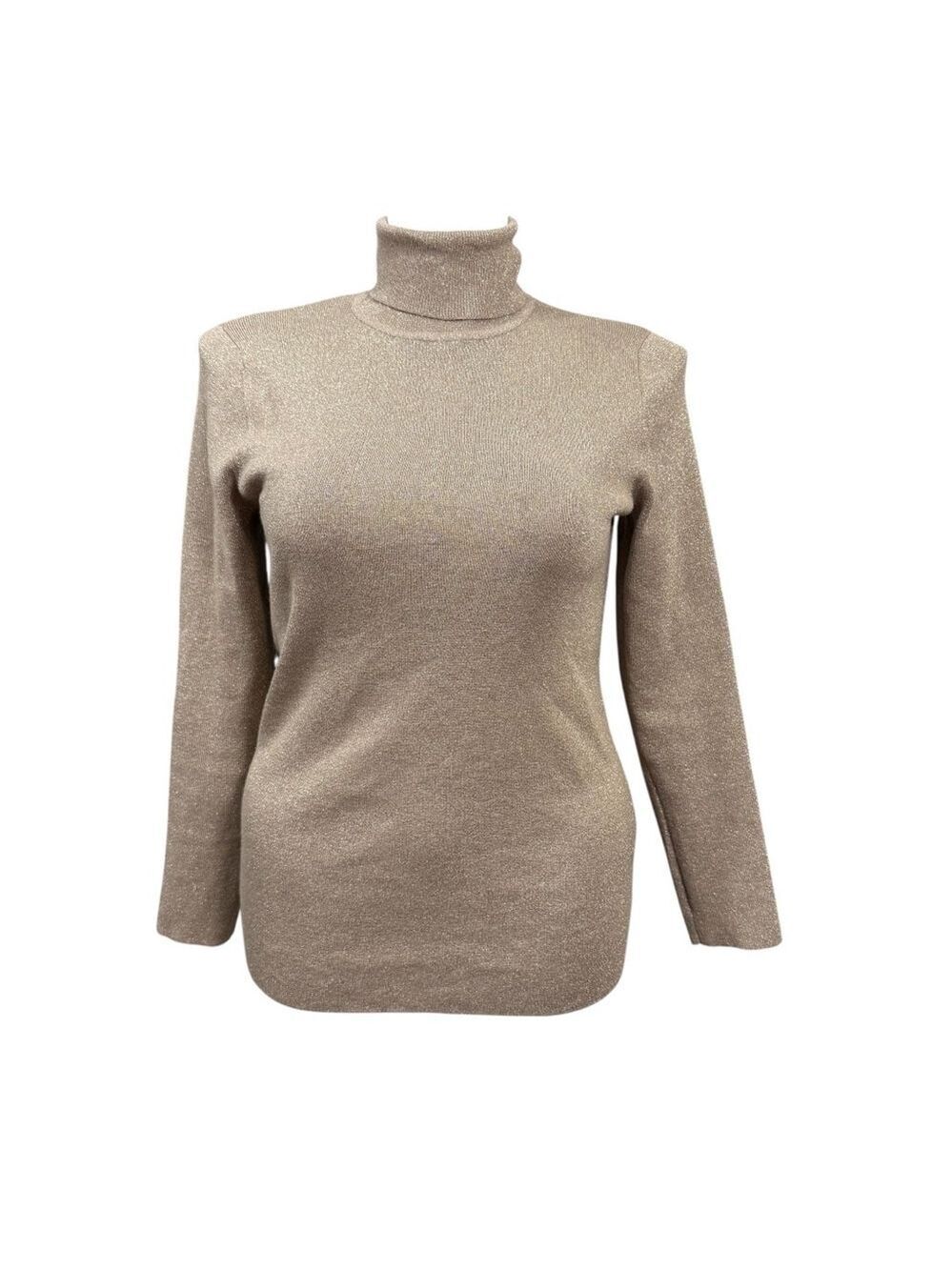 Chico's Metallic Turtleneck Sweater Gold Long Sleeve Size‎ Large